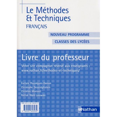 LE FRANCAIS - METHODES ET TECHNIQUES LIVRE DU PROFESSEUR