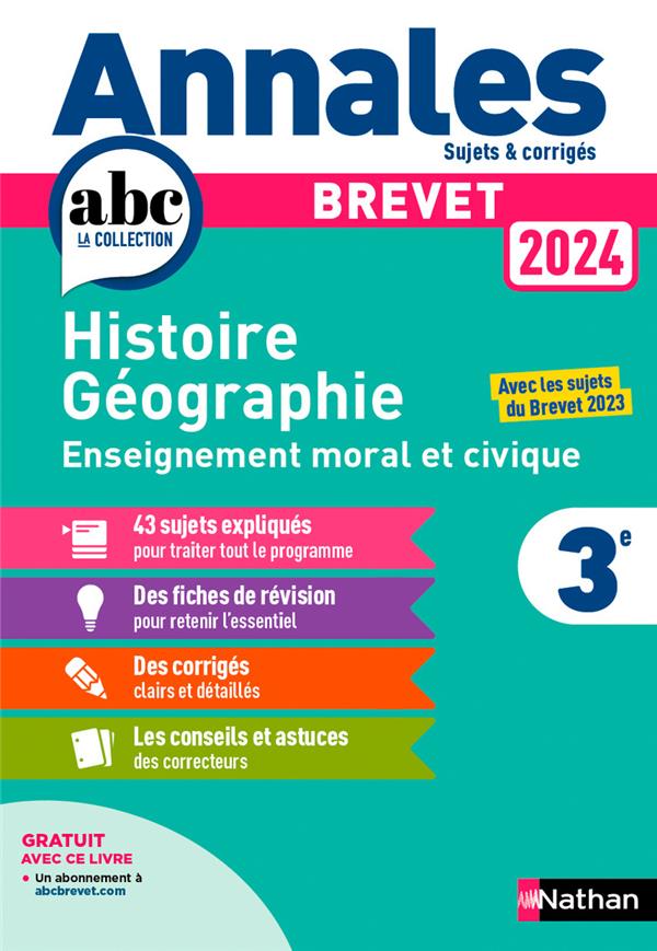 ANNALES BREVET HISTOIRE GEOGRAPHIE ENSEIGNEMENT MORAL ET CIVIQUE 2024 - CORRIGE