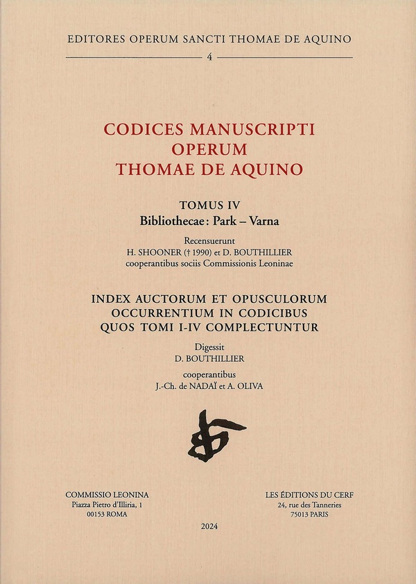 CODICES MANUSCRIPTI OPERUM THOMAE DE AQUINO - INDEX AUCTORUM ET OPUSCULORUM OCCURRENTIUM IN CODICIBU