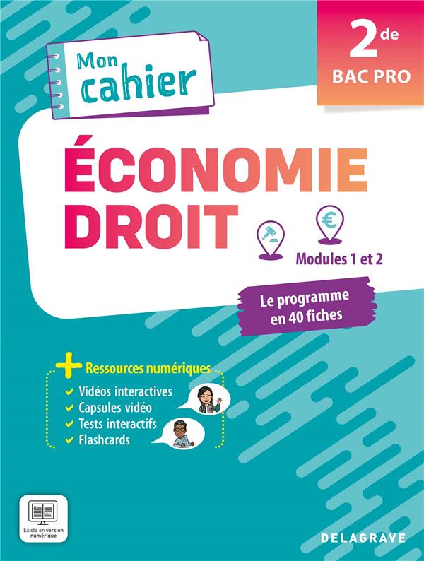 MON CAHIER D'ECONOMIE-DROIT 2DE BAC PRO (2024) - POCHETTE ELEVE