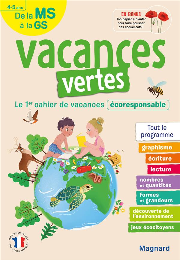 CAHIER DE VACANCES 2023, DE LA MS VERS LA GS 4-5 ANS - VACANCES VERTES - LE PREMIER CAHIER DE VACANC