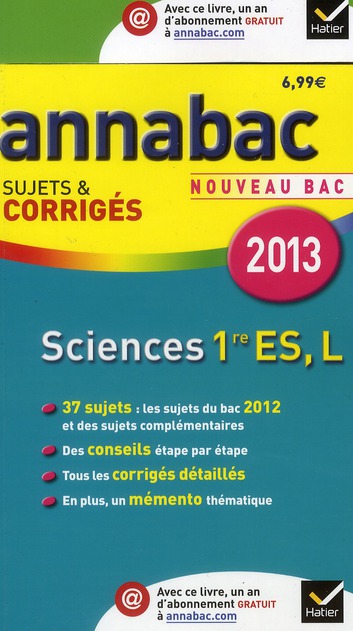 ANNALES ANNABAC 2013 SCIENCES 1RE ES, L