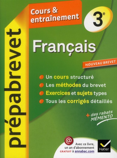 FRANCAIS 3E - PREPABREVET COURS & ENTRAINEMENT