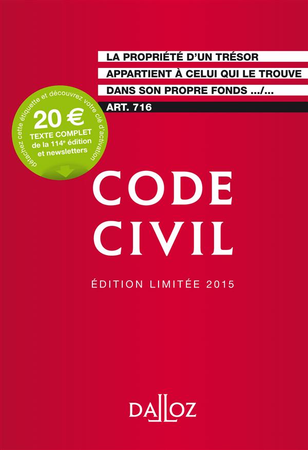 CODE CIVIL 2015 EDITION LIMITEE - 114E ED.