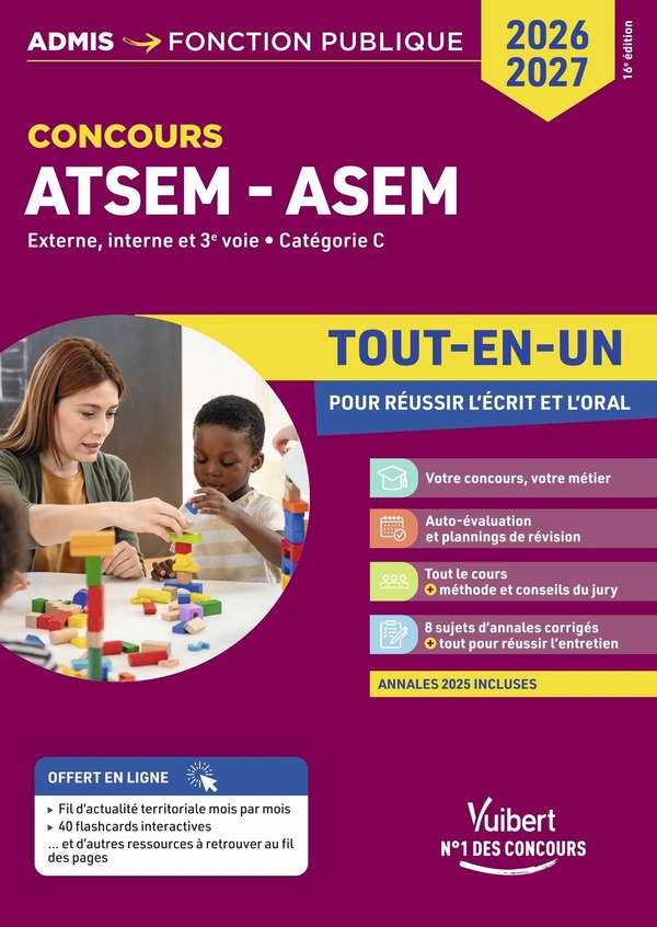 CONCOURS ATSEM ET ASEM 2026-2027 - TOUT-EN-UN - EXTERNE, INTERNE ET 3E VOIE - CATEGORIE C