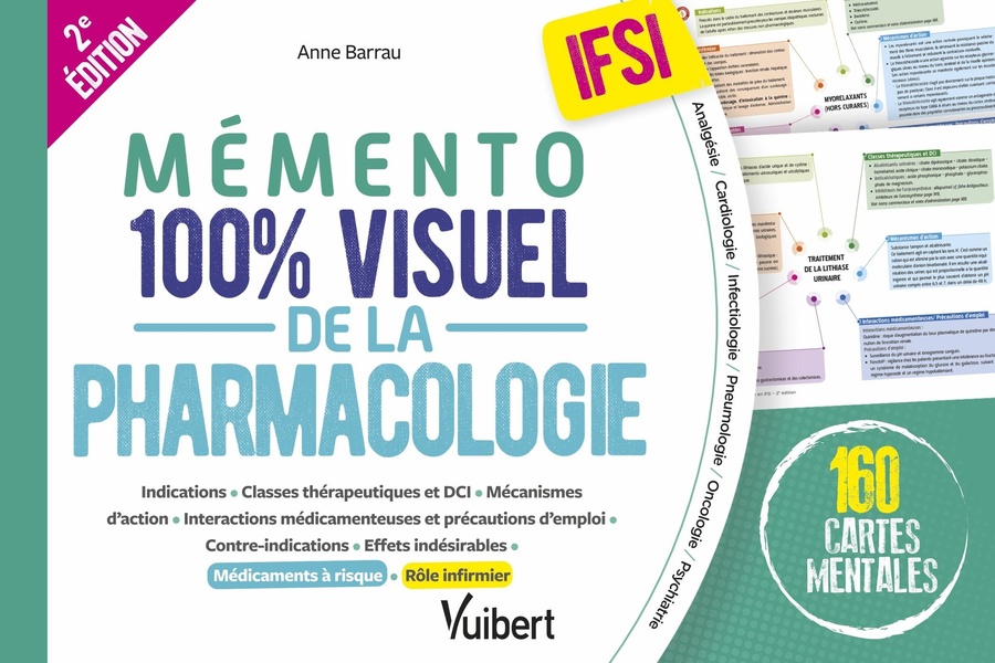 MEMENTO 100% VISUEL DE LA PHARMACOLOGIE IFSI - 160 CARTES MENTALES EN COULEURS AVEC LE ROLE INFIRMIE