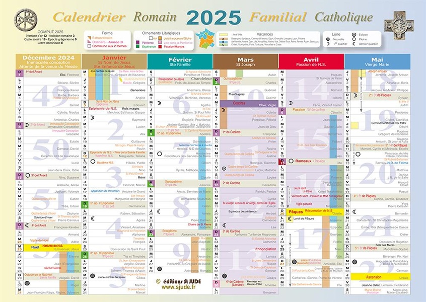 CALENDRIER FAMILIAL CATHOLIQUE ROMAIN 2025 GRAND FORMAT - POUR LES FORMES ORDINAIRE ET EXTRAORDINAIR