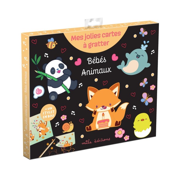 BEBE ANIMAUX - MES JOLIES CARTES A GRATTER - POCHETTE AVEC 8 CARTES A GRATTER ET UN STYLET EN BOIS