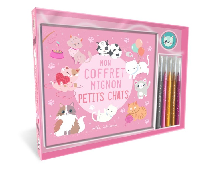 MON COFFRET MIGNON - PETITS CHATS - AVEC 5 FEUTRES ET 15 STICKERS !
