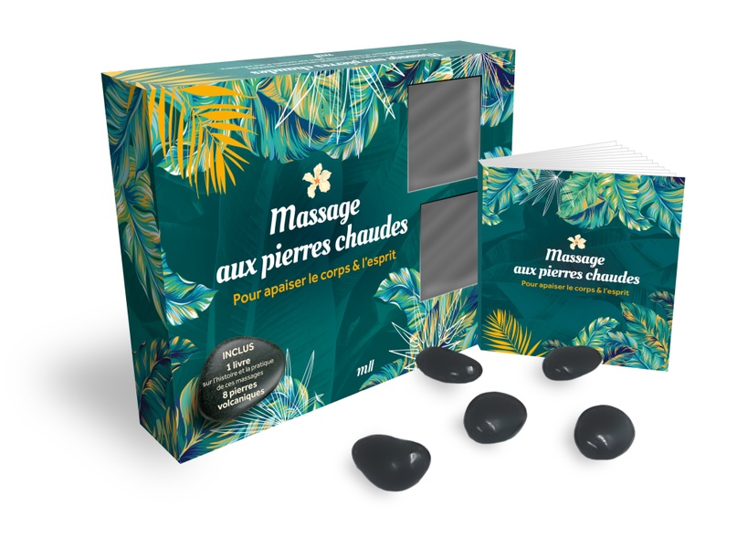 COFFRET - MASSAGE AUX PIERRES CHAUDES, POUR APAISER LE CORPS ET L'ESPRIT - AVEC 8 PIERRES VOLCANIQUE