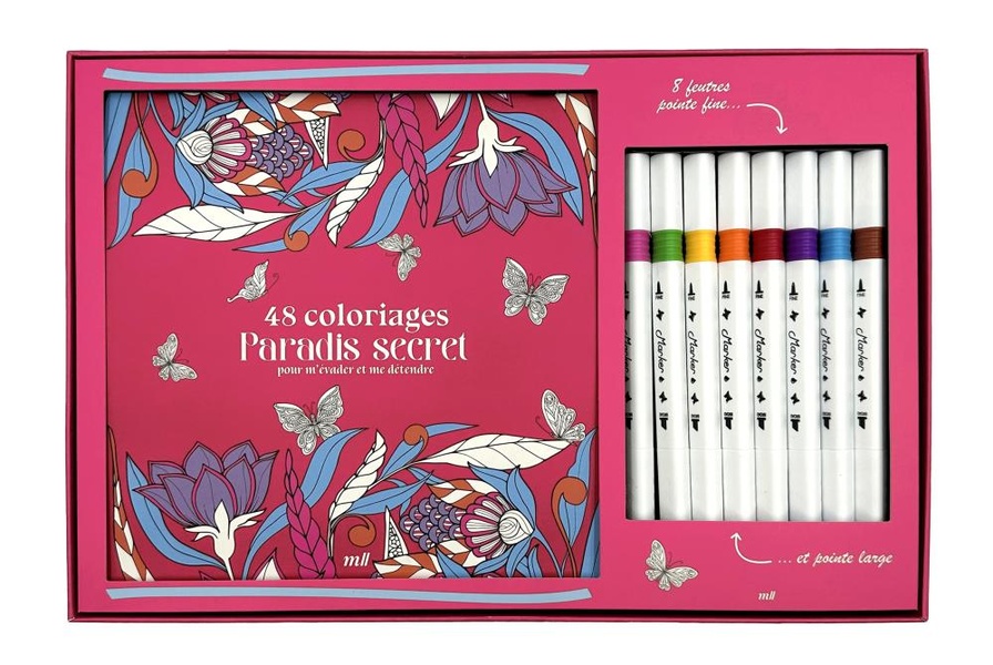 COFFRET COLORIAGE - 48 COLORIAGES - PARADIS SECRET POUR L'EVADER ET ME DETENDRE - UN CARNET A COLORI