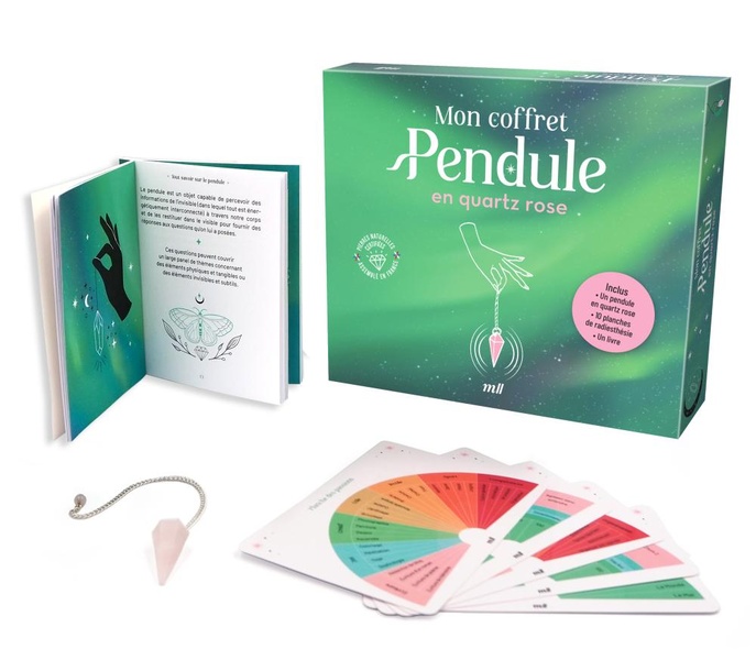 MON COFFRET PENDULE EN QUARTZ ROSE - DECOUVREZ LES MYSTERES DE LA RADIESTHESIE - UN PENDULE DIVINATO