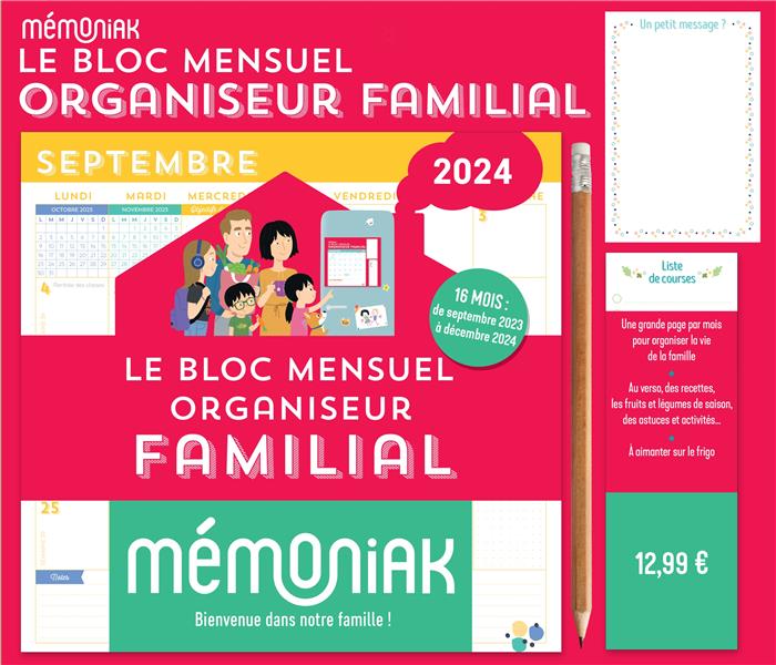 LE BLOC MENSUEL ORGANISEUR FAMILIAL MEMONIAK 2024, CALENDRIER (SEPT. 2023 - DEC. 2024)