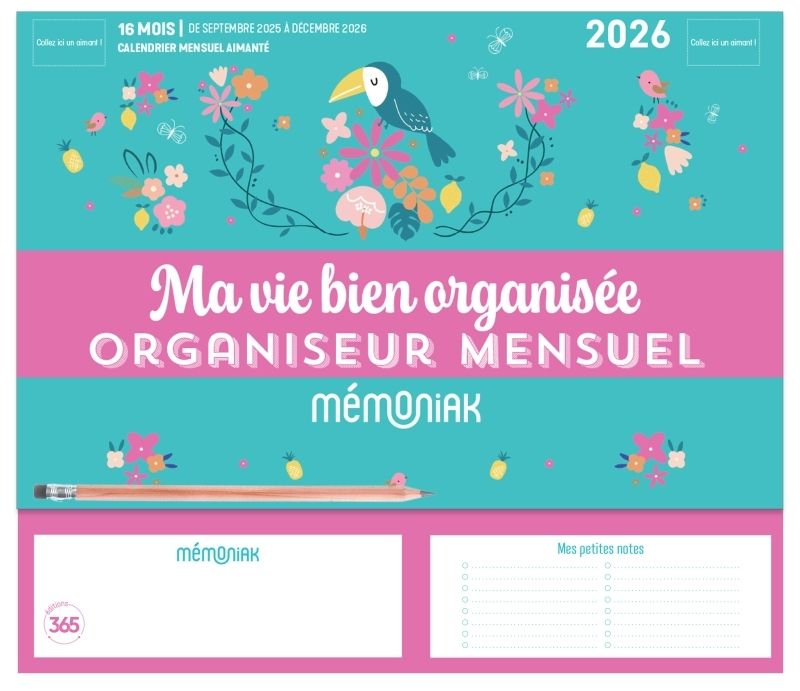 MINI-ORGANISEUR MEMONIAK MA VIE BIEN ORGANISEE, CALENDRIER MENSUEL SEPT. 2025- DEC. 2026