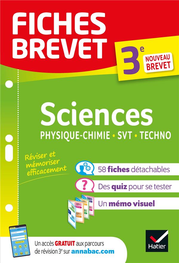 FICHES BREVET SCIENCES 3E : PHYSIQUE-CHIMIE, SVT, TECHNOLOGIE - BREVET 2023 - FICHES DE REVISION & Q