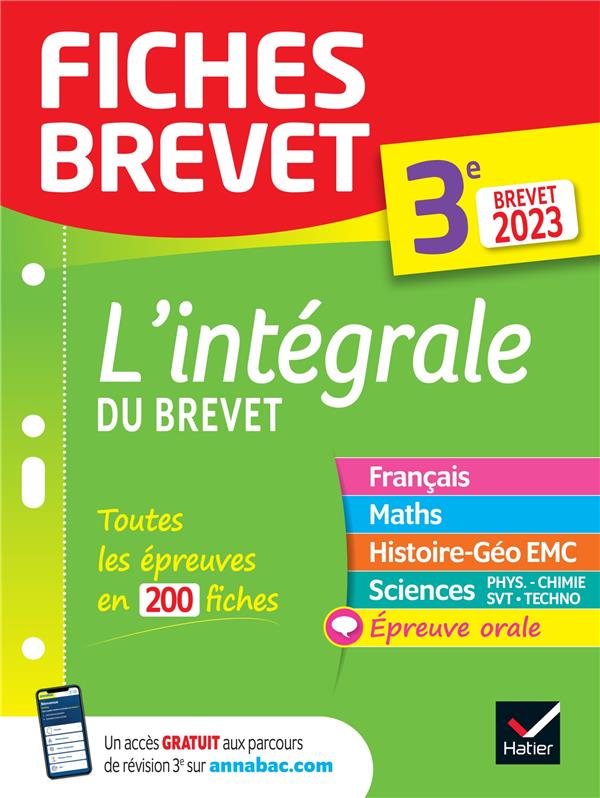 FICHES BREVET L'INTEGRALE DU BREVET 2023 3E (TOUT-EN-UN) - FICHES DE REVISION DANS TOUTES LES MATIER