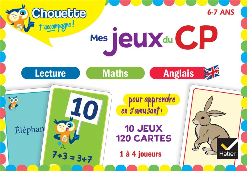 CHOUETTE - MES JEUX DU CP EN LECTURE, MATHS, ANGLAIS - 10 JEUX EDUCATIFS - 120 CARTES