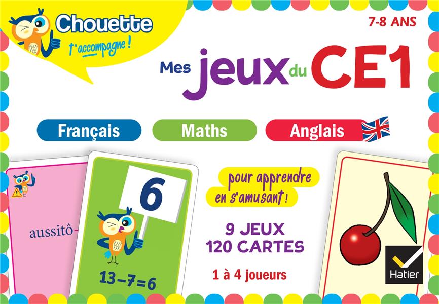 CHOUETTE - MES JEUX DU CE1 EN FRANCAIS, MATHS, ANGLAIS - 9 JEUX EDUCATIFS - 120 CARTES