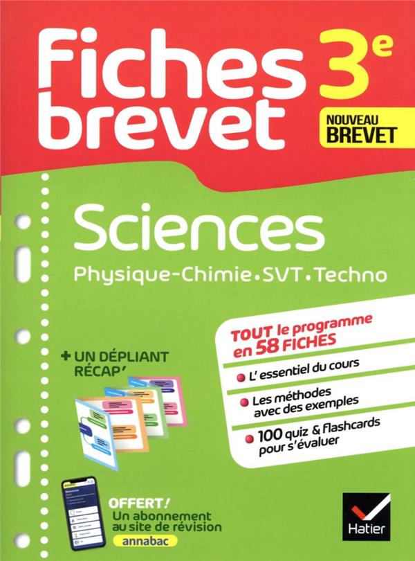FICHES BREVET SCIENCES 3E - PHYSIQUE-CHIMIE, SVT, TECHNOLOGIE BREVET 2024 - FICHES DE REVISION & QUI