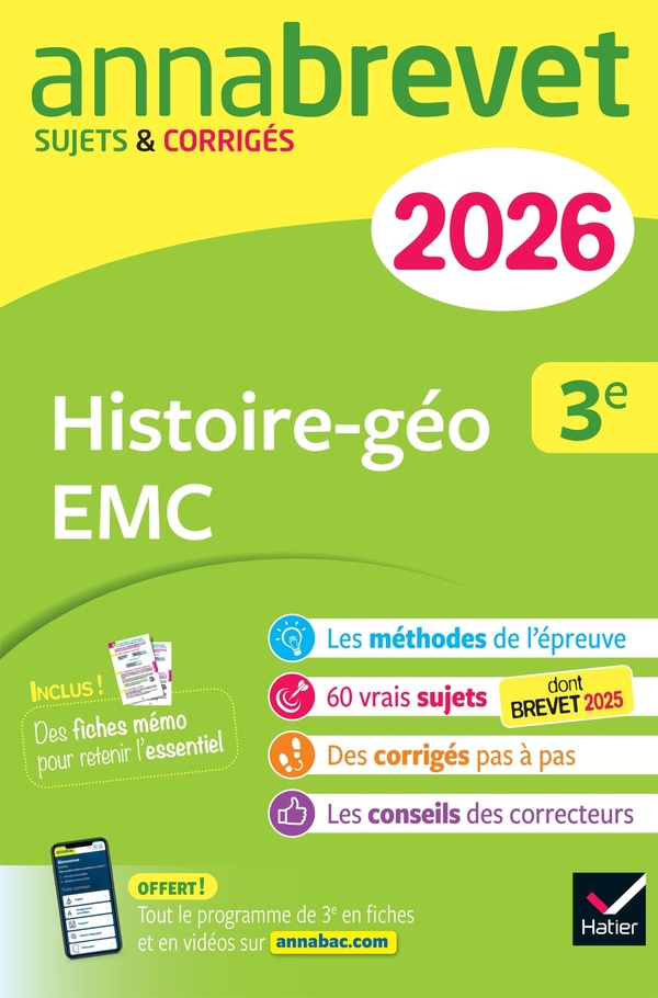 ANNALES DU BREVET 2026 - ANNABREVET HISTOIRE-GEOGRAPHIE EMC 3E - NOUVEAU BREVET - SUJETS CORRIGES &