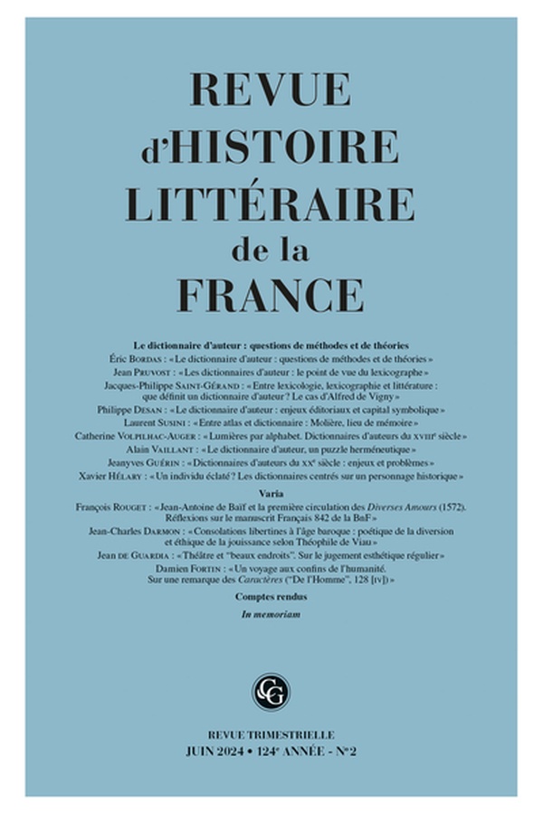 REVUE D'HISTOIRE LITTERAIRE DE LA FRANCE 2 - 2024, 124E ANNEE, N  2 - VARIA