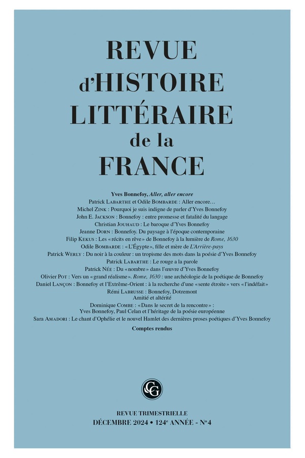 REVUE D'HISTOIRE LITTERAIRE DE LA FRANCE - 4 - 2024, 124E ANNEE, N  4