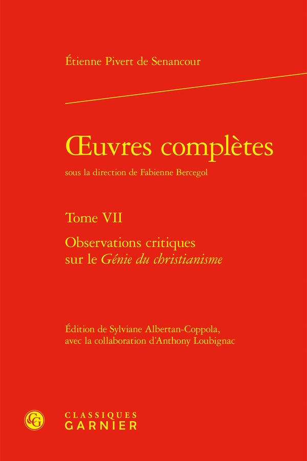 OEUVRES COMPLETES - TOME VII - OBSERVATIONS CRITIQUES SUR LE GENIE DU CHRISTIANISME