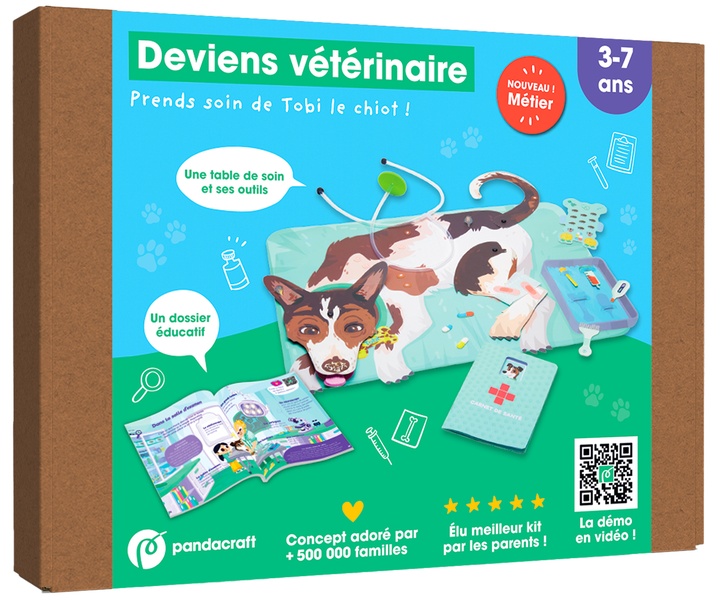 DEVIENS VETERINAIRE - KIT PANDACRAFT 3-7 ANS - DEVIENS VETERINAIRE ET PRENDS SOIN DE TOBI LE CHIOT !