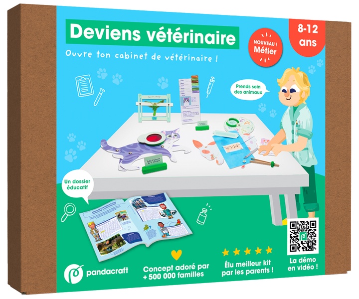 DEVIENS VETERINAIRE - KIT PANDACRAFT 8-12 ANS - OUVRE TA CLINIQUE VETERINAIRE ET PRENDS SOIN DE TES