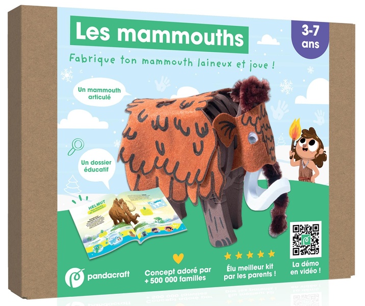 LES MAMMOUTHS - KIT PANDACRAFT 3-7 ANS - CREE TON MAMMOUTH LAINEUX ET JOUE !