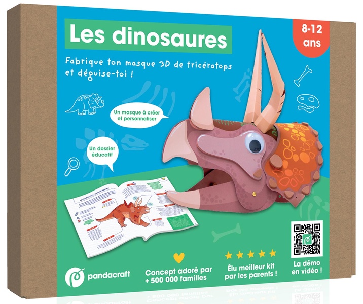 LES DINOSAURES - KIT PANDACRAFT 8-12 ANS - FABRIQUE TON MASQUE 3D DE TRICERATOPS ET DEGUISE-TOI !