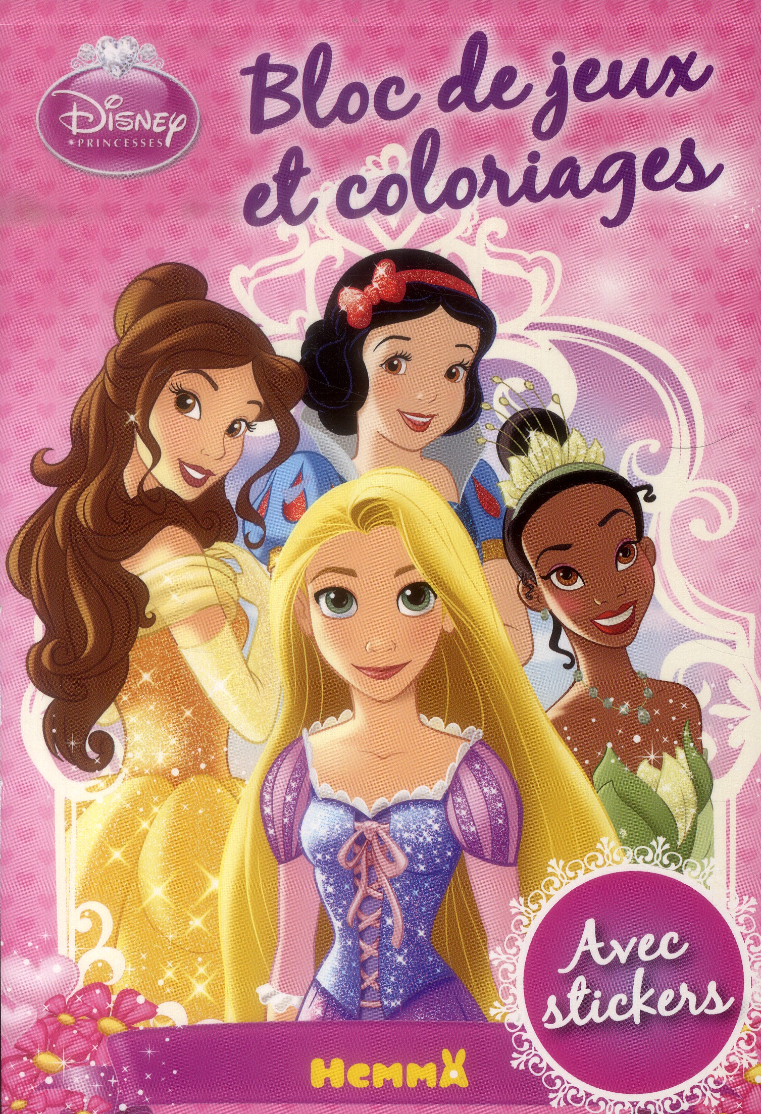 DISNEY PRINCESSES BLOC DE JEUX ET COLORIAGES AVEC STICKERS ! (RAIPONCE, BELLE, BLANCHE-NEIGE, TIANA)