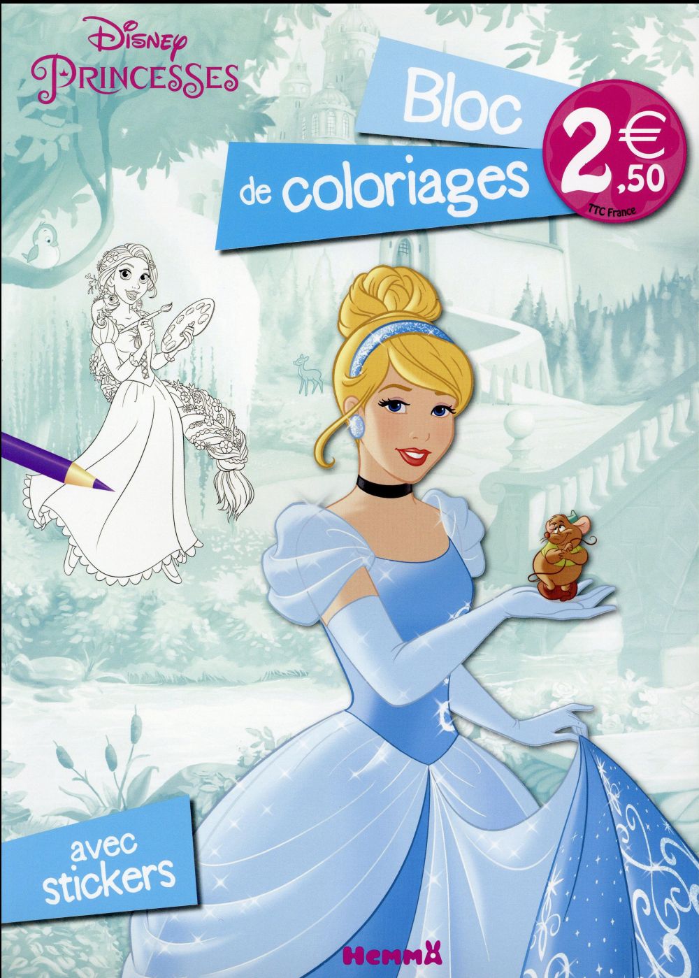 DISNEY PRINCESSES BLOC DE COLORIAGES AVEC STICKERS (CENDRILLON)