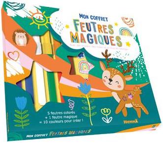 MON COFFRET FEUTRES MAGIQUES - AVEC DES STICKERS, DES MOTIFS ET UN LIVRE DE COLORIAGE ! 5 FEUTRES CO