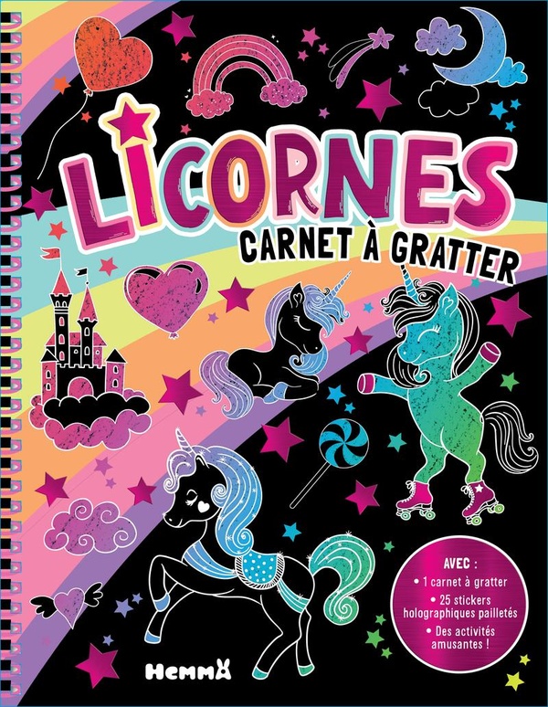 LICORNES - CARNET A GRATTER - AVEC 1 CARNET A GRATTER, 25 STICKERS HOLOGRAPHIQUES PAILLETES, DES ACT