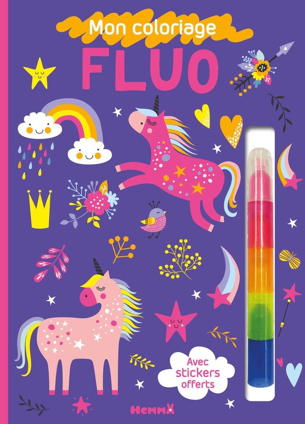 MON COLORIAGE FLUO (LICORNES) - AVEC STICKERS OFFERTS