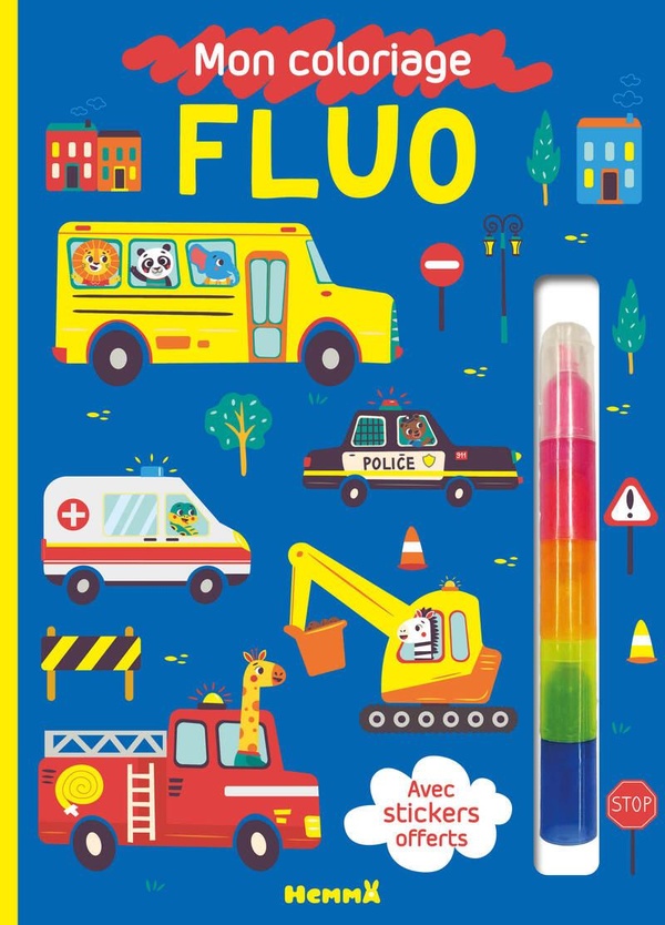 MON COLORIAGE FLUO (VEHICULES) - AVEC STICKERS OFFERTS
