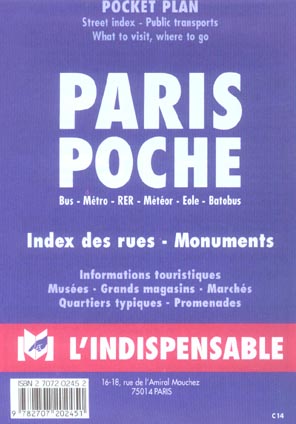 C14 POCKET PLAN PARIS POCHE