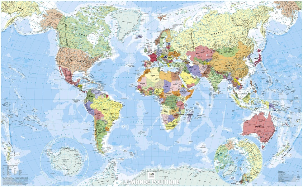 70053 MONDE POLITIQUE PLASTIFIE IGN GF 142 CM X 87,5 CM