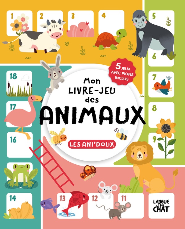 MON LIVRE-JEU DES ANIMAUX - LES ANI'DOUX - 5 JEUX AVEC PIONS INCLUS