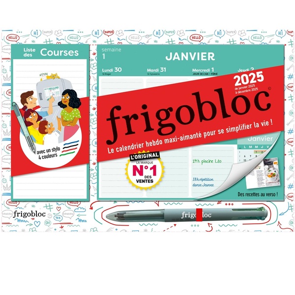 MINI FRIGOBLOC HEBDOMADAIRE 2025 AVEC UN STYLO 4 COULEURS (DE JANV. A DEC. 2025)