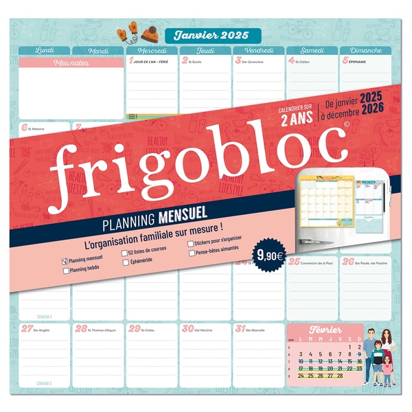 FRIGOBLOC - PLANNING MENSUEL 2 ANS (DE JANV. 2025 A DEC 2026) - L'ORGANISATION FAMILIALE SUR MESURE