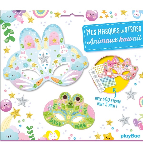 MES MASQUES EN STRASS - ANIMAUX KAWAII - AVEC 400 STRASS DONT 5 MAXI !