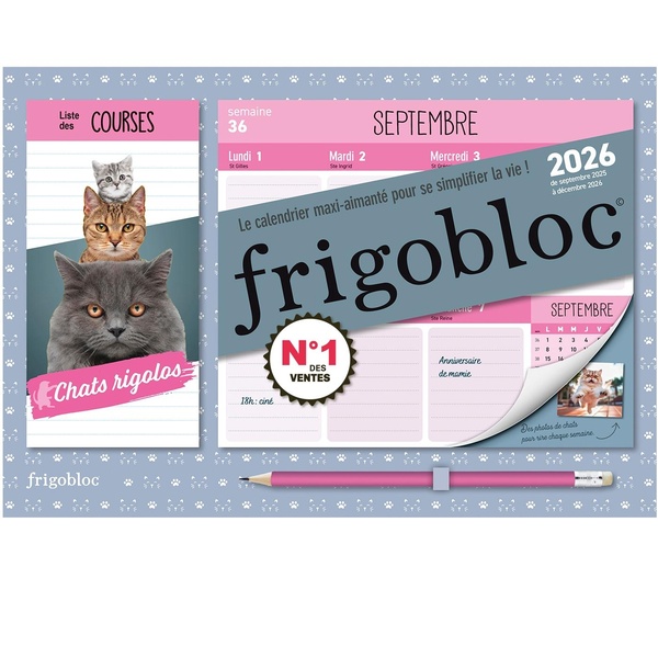 MINI FRIGOBLOC HEBDOMADAIRE 2026 CHATS RIGOLOS (DE SEPT. 2025 A DEC. 2026)