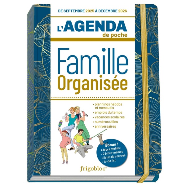 L'AGENDA DE POCHE 2026 DE LA FAMILLE ORGANISEE - BLEU (DE SEPT. 2025 A DEC. 2026)