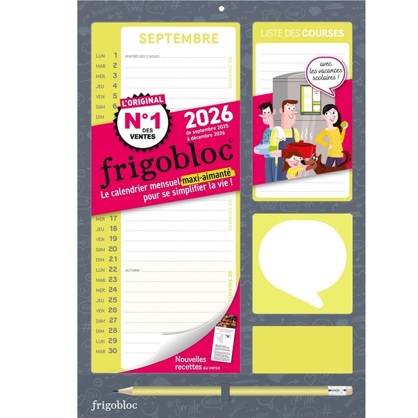 FRIGOBLOC MENSUEL COMPACT 2026 - CALENDRIER COMPACT / MOIS (DE SEPT. 2025 A DEC. 2026)