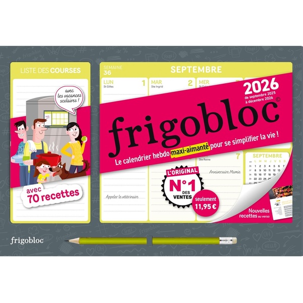 FRIGOBLOC HEBDOMADAIRE COMPACT 2026 - CALENDRIER COMPACT / SEM (DE SEPT. 2025 A DEC. 2026)