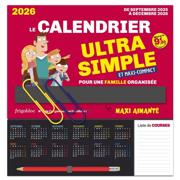 FRIGOBLOC LE MINI CALENDRIER ULTRA SIMPLE POUR UNE FAMILLE ORGANISEE ! (DE SEPT. 2025 A DEC. 2026)
