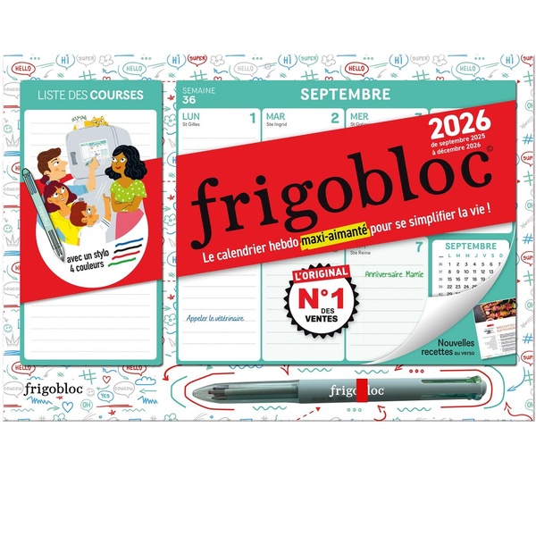 MINI FRIGOBLOC HEBDOMADAIRE 2026 AVEC UN STYLO 4 COULEURS ! (DE SEPT. 2025 A DEC. 2026)