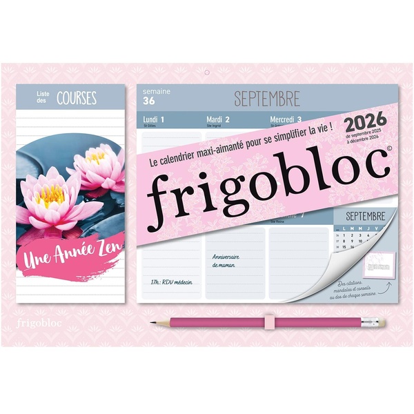 MINI FRIGOBLOC HEBDOMADAIRE 2026 UNE ANNEE ZEN (DE SEPT. 2025 A DEC. 2026)